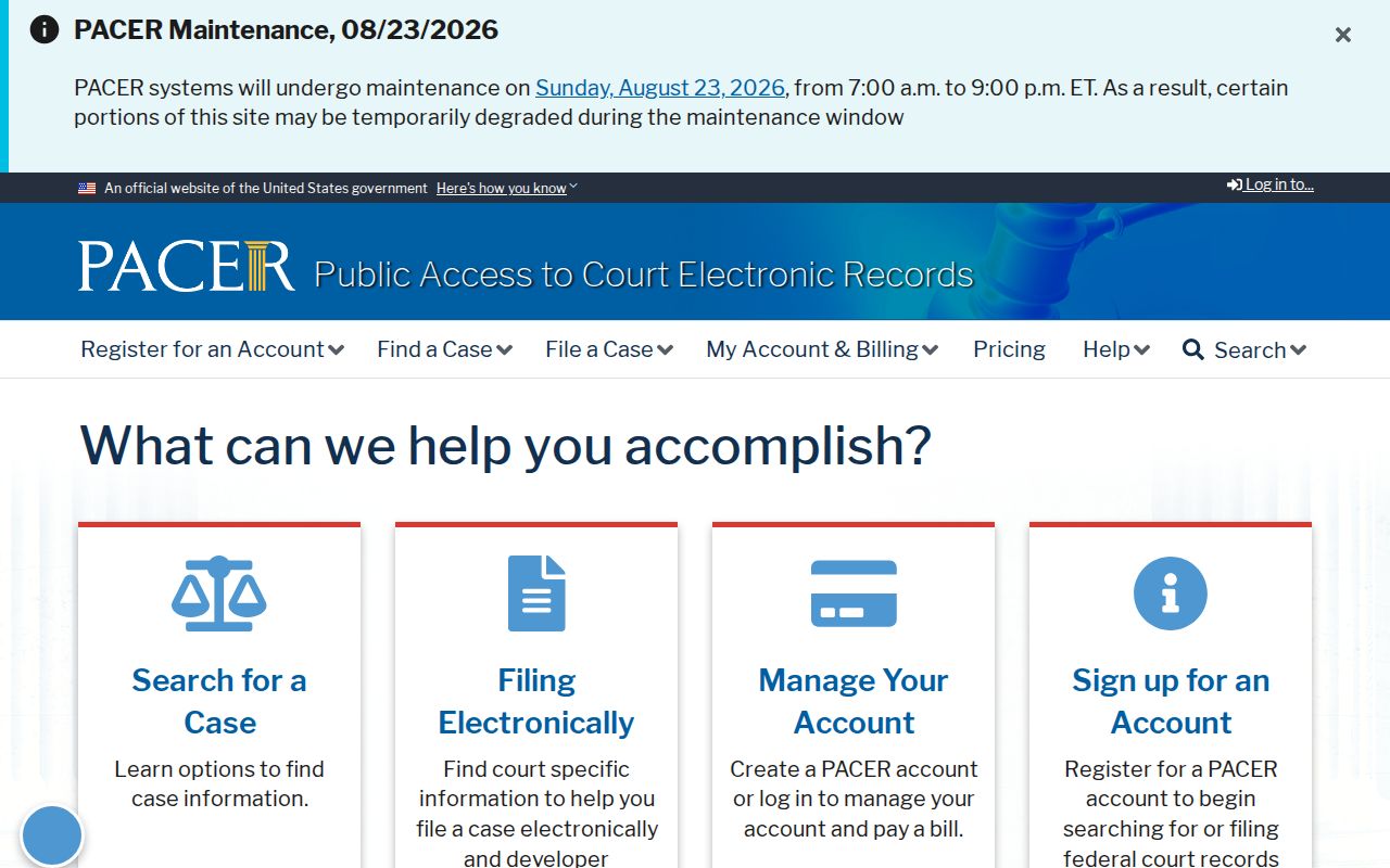 Calhoun County case lookup federal PACER search options