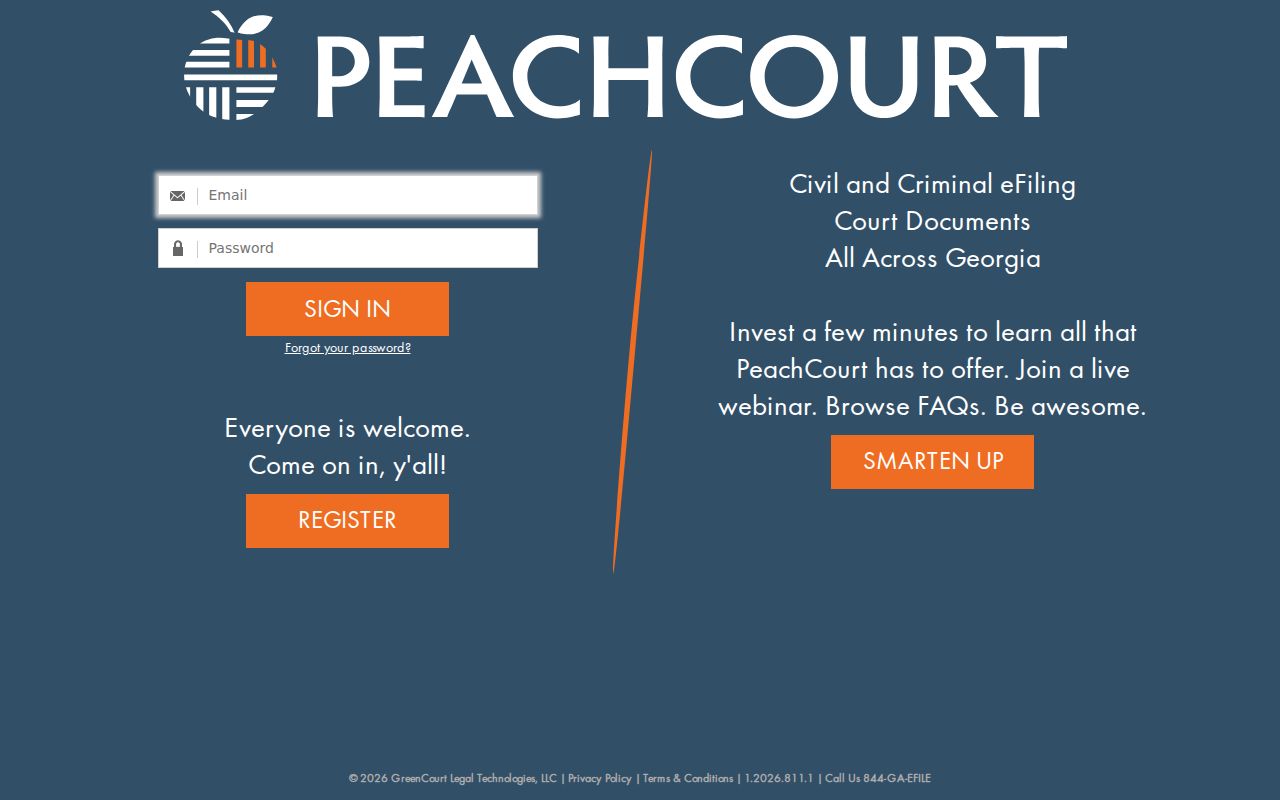 Calhoun County case lookup PeachCourt login screen